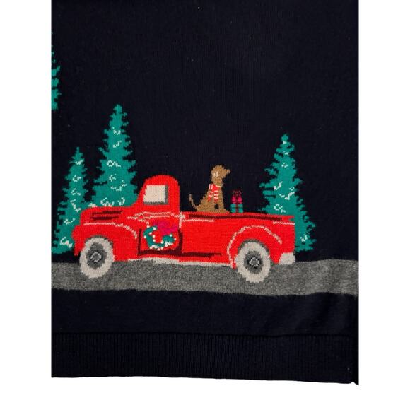 Talbots Womens Sweater Blue Christmas Holiday Red Truck Lambswool Blend Navy M - Picture 3 of 7